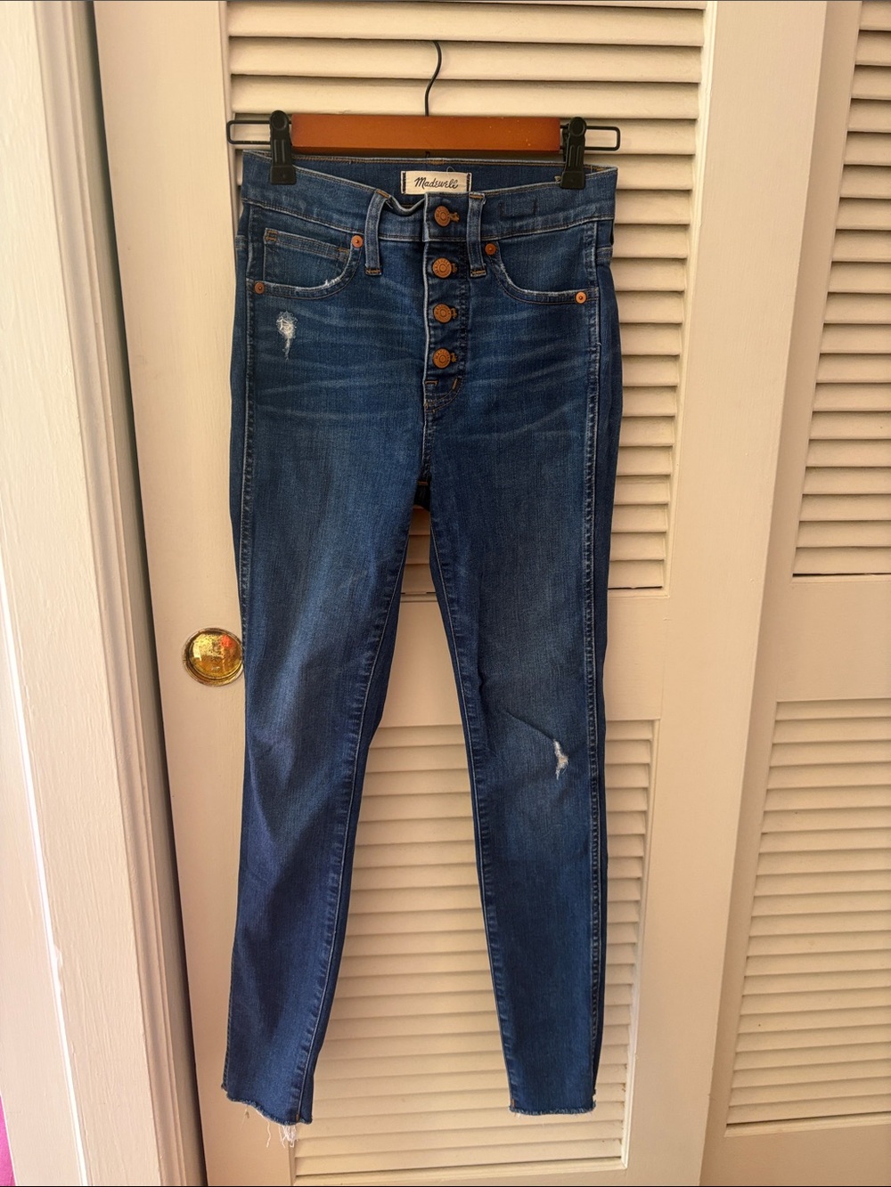 Madewell High-Rise Button-Fly Skinny Jeans in Dark Blue Wash